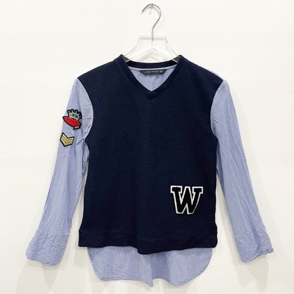 Zara Tops - Zara Poplin Oversized 2 in 1 Collegiate Shirt Top Long Sleeve Size XS Blue